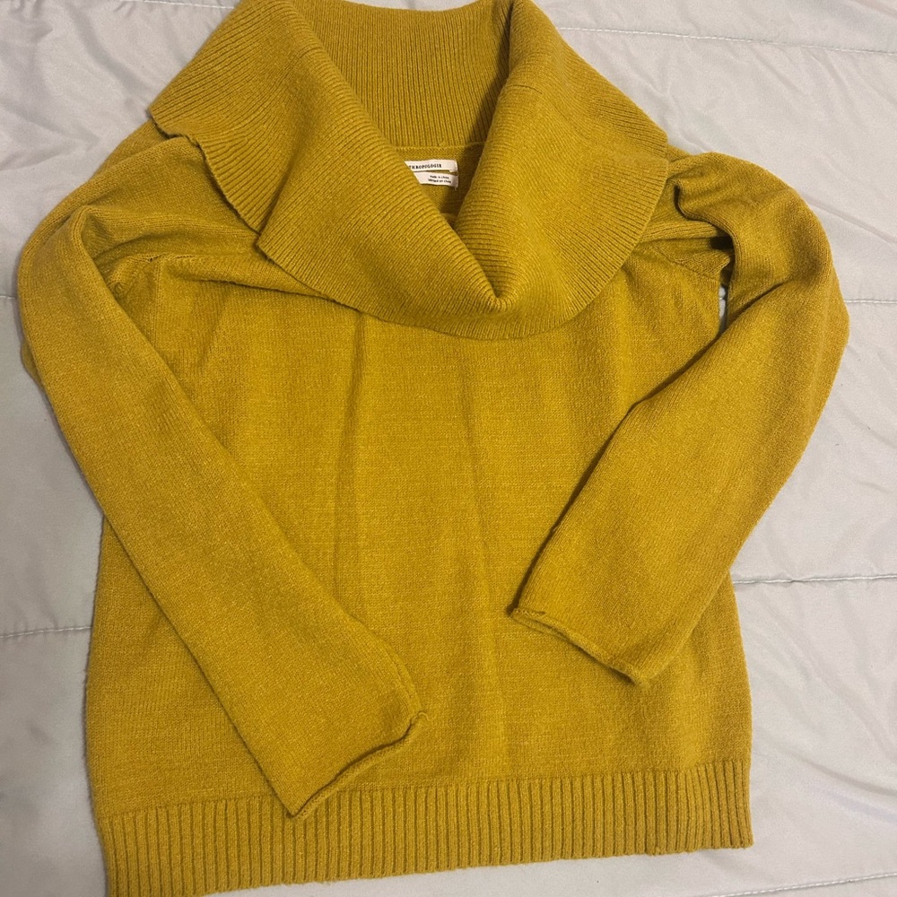 Anthropologie Mustard Cowl Neck Sweater